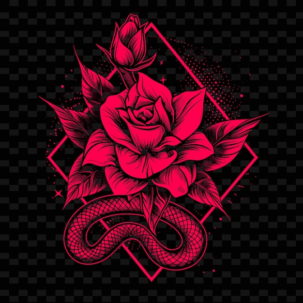 PSD una rosa roja y rosa con una serpiente en ella