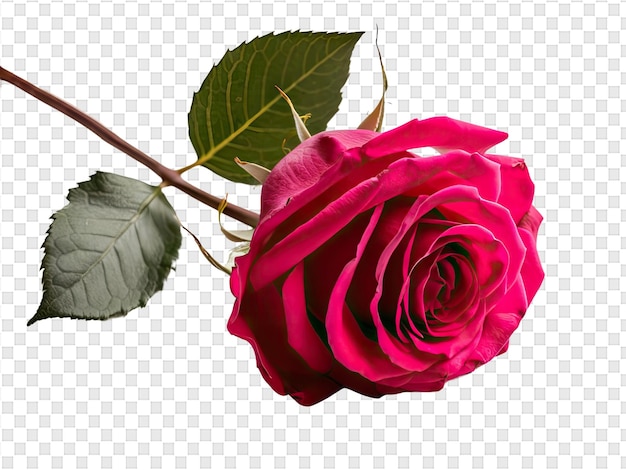 PSD una rosa rosada con una hoja verde en ella