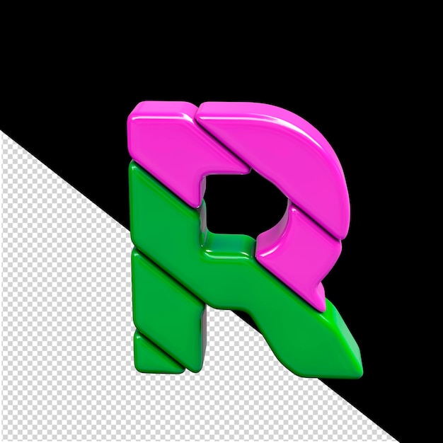Rosa und grüner 3D-Symbolbuchstabe aus Kunststoff r