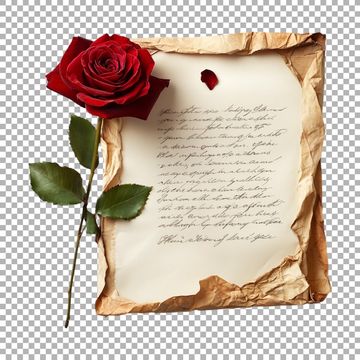 PSD rosa vermelha png com letra vintage em fundo transparente