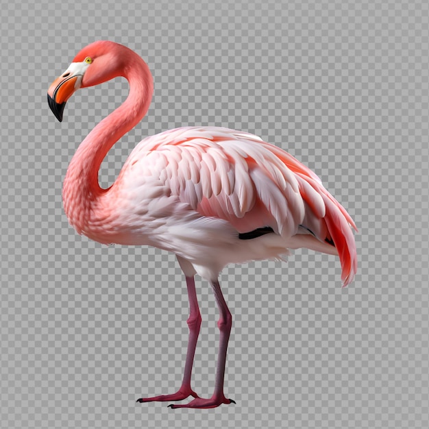 Rosafarbener Flamingo-Vogel, isoliert auf transparentem Hintergrund, exotischer Flamingo, ausgeschnitten, PNG, generative KI