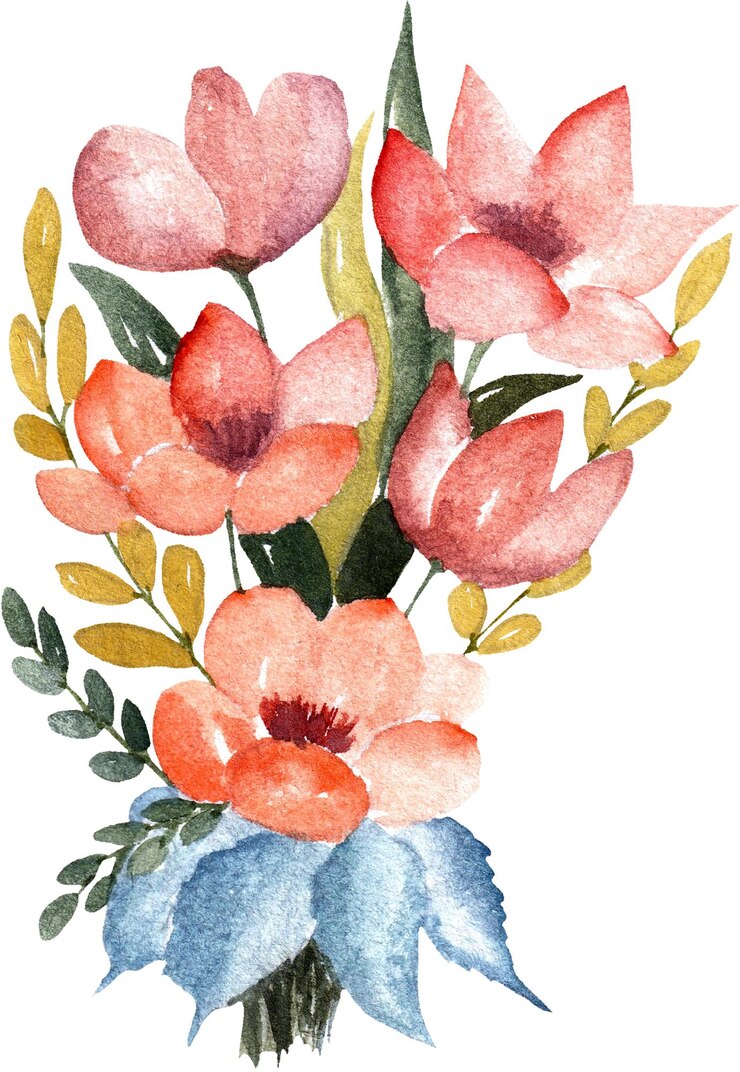PSD rosas florales tulipán ramo de flores de bodas ilustraciones en acuarela