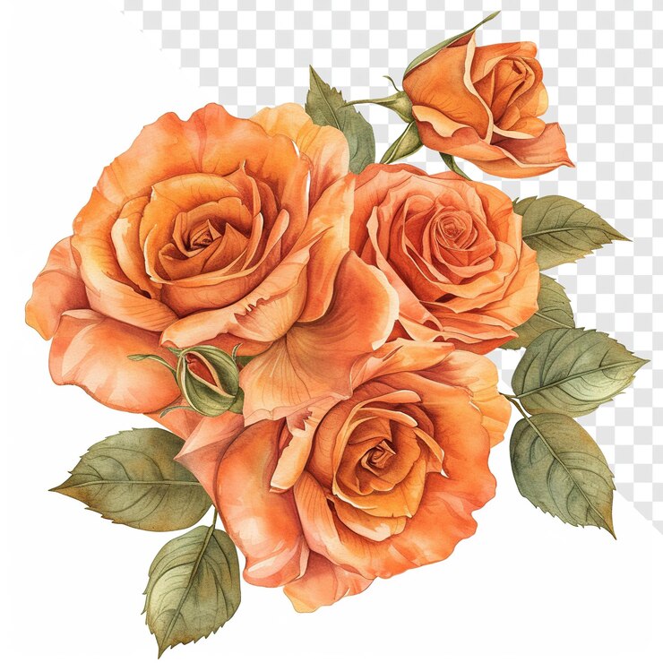 PSD rosas laranjas artísticas aquarela clipart forma embrulhada