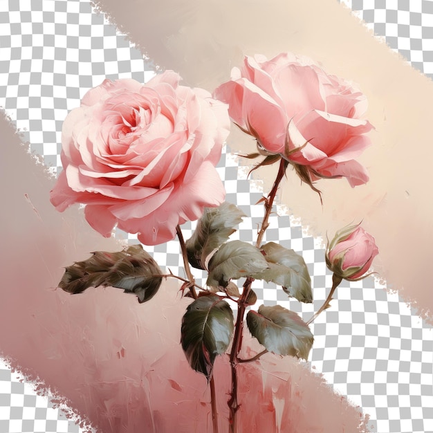 PSD rosas rosas pintadas em um fundo transparente para o dia dos namorados