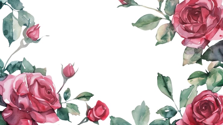 PSD rosas vermelhas com folhas verdes sobre um fundo branco bordado de aquarela aig56