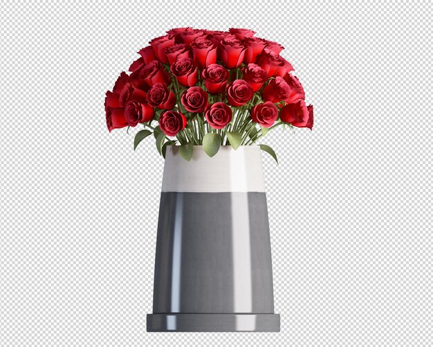 Rosas vermelhas em vaso em renderização 3d isoladas