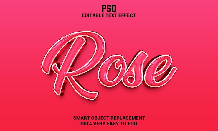 PSD rose 3d editierbarer texteffekt mit hintergrund premium psd