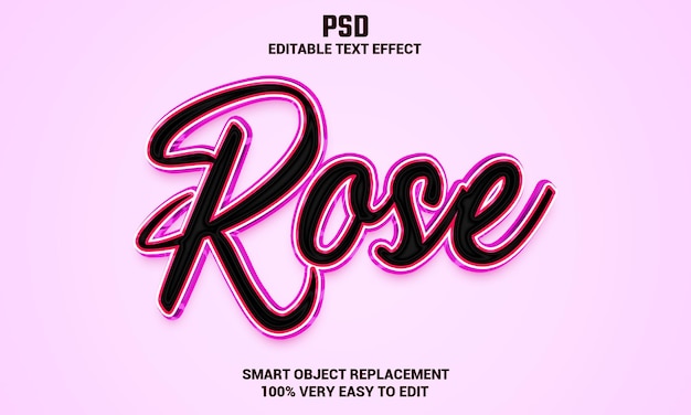 Rose 3d editierbarer texteffekt mit hintergrund premium psd