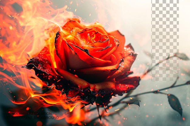 PSD rose-blumen mit feuer liebe rose-förmig design auf durchsichtigem hintergrund