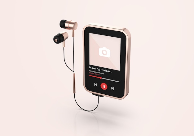 PSD rose gold 3d media player mockup