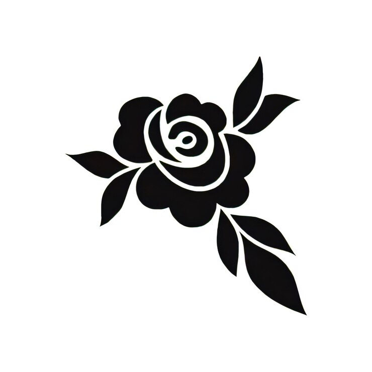 PSD une rose noire et blanche avec une fleur blanche dessus