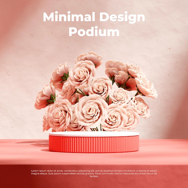 Rose planta de flores telón de fondo 3d render imagen espacio vacío blanco y rosa cilindro podio en cuadrado
