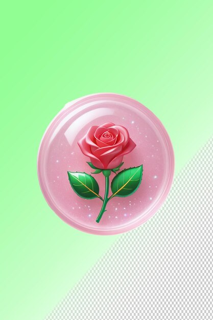 PSD une rose rose avec des feuilles vertes dans un bol rose