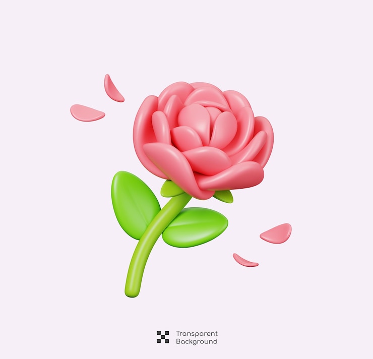 PSD une rose rose avec des feuilles vertes et des pétales roses élément de décoration de la fête des mères 3d