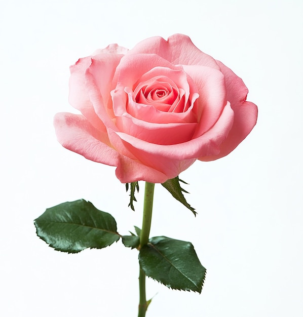Une rose rose luxuriante entourée de feuilles vertes