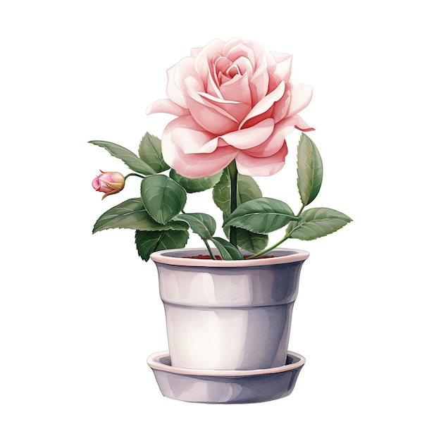 PSD la rose rose rose d'amour en fleur dans le pot le beau charme floral pour les célébrations sincères