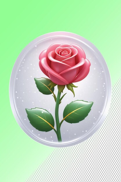 PSD une rose rouge dans une bulle avec un fond vert
