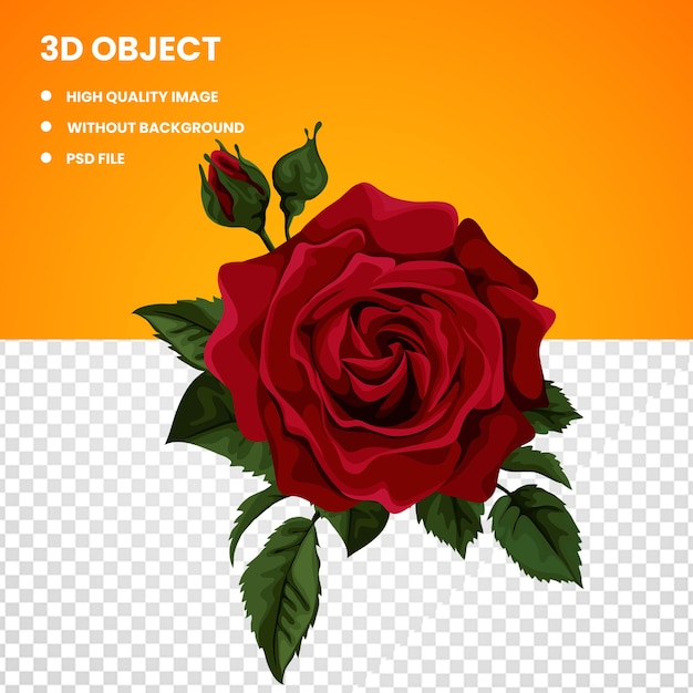 Rose rouge avec des feuilles vertes
