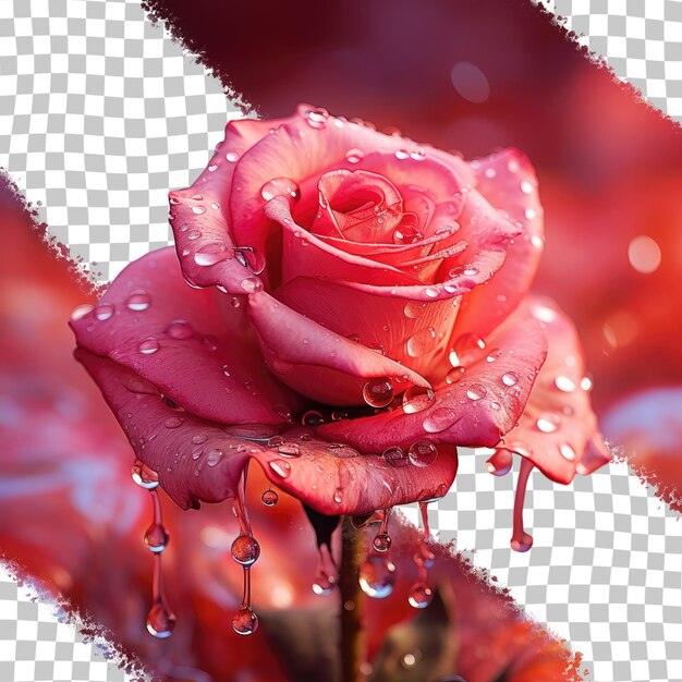 PSD rose rouge avec fond transparent de gouttelettes d'eau