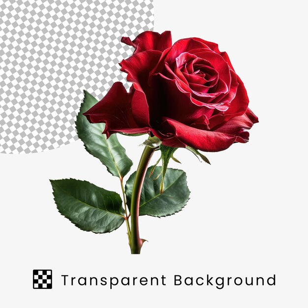 Une rose rouge sur un fond transparent