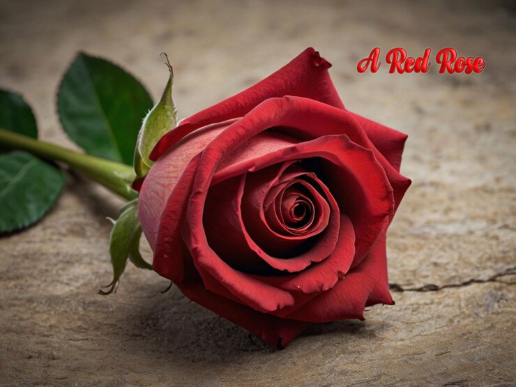 une rose rouge avec le mot rouge dessus