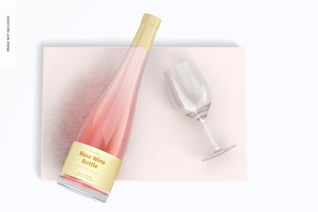 Rose Wine Bottle Mockup, Ansicht von oben