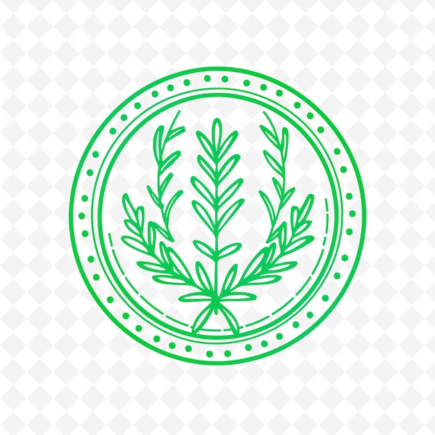 PSD rosemary sprig kreisförmiges logo mit dekorativen rändern und vege nature herb vector design-kollektionen