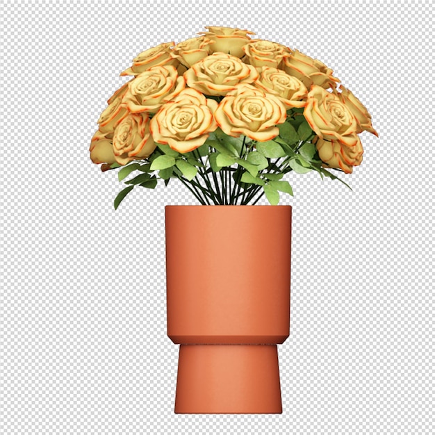 PSD roses rouges dans un vase en rendu 3d isolé