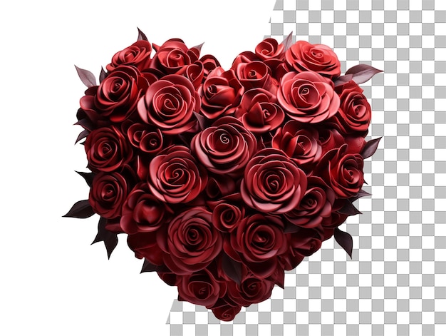 PSD roses rouges isolées en forme de cœur avec un fond transparent