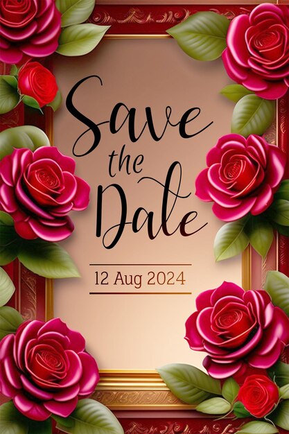 PSD les roses rouges radiantes l'élégance savethedate la nuit étoilée et les roses radiantes design d'invitation de mariage sta