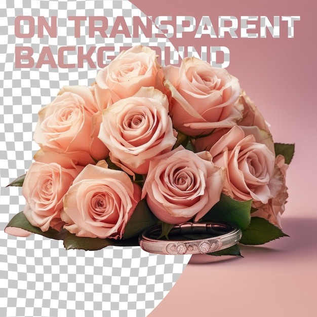 Des Roses De Thé Hybrides Roses Et Une Bague De Mariage Affichées Sur Un Transparent