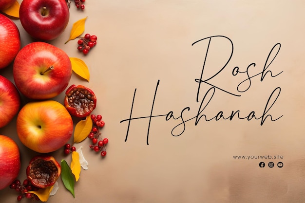 Rosh hashaná saludando el diseño de publicaciones en redes sociales con fondo de manzana