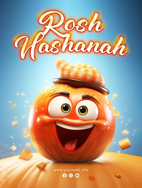 Rosh Hashanah Salue Les Médias Sociaux Design De Poste Avec Fond De Pomme