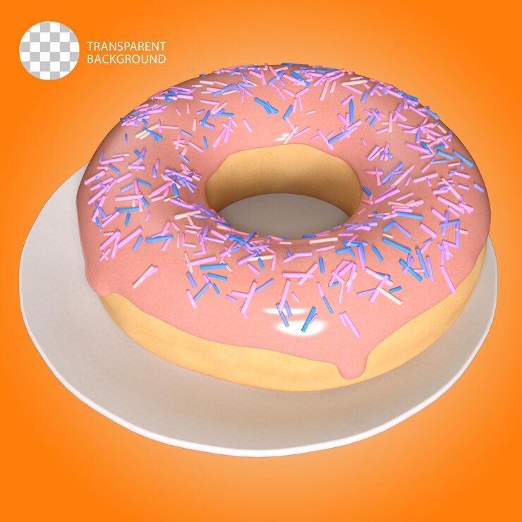 PSD una rosquilla con glaseado rosado y salpicaduras azules en ella aislada ilustración renderizada en 3d