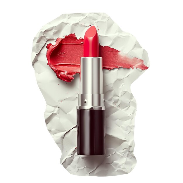 Rossetto rosso scolpito su carta arrugginita