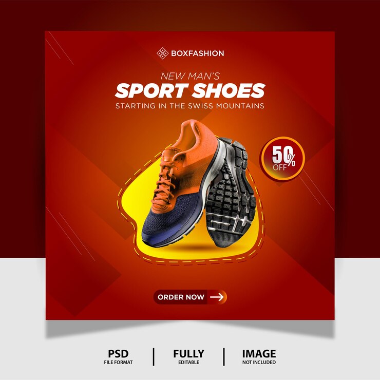 Rosso Giallo Scarpe sportive Prodotto Social Media Post Banner