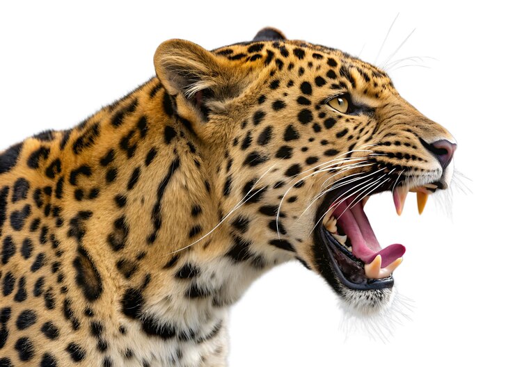 PSD rosto de leopardo em close-up com a boca aberta
