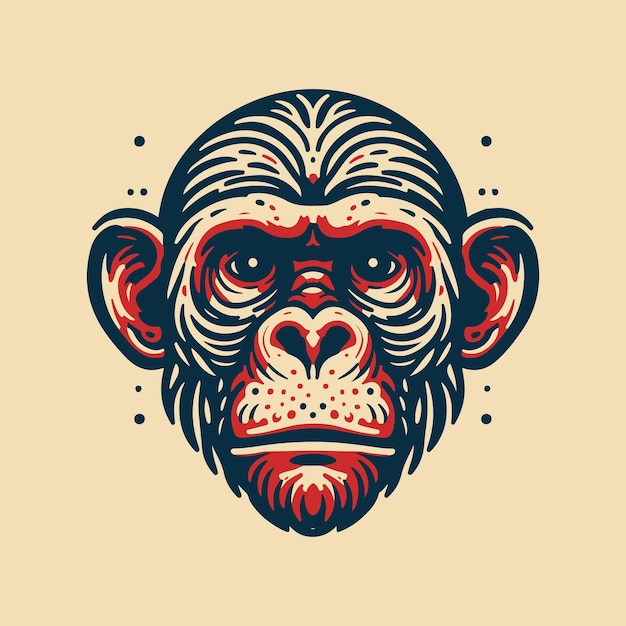 Rosto de macaco com ilustração zangada e engraçada Logo de cabeça de macaco vetor Logo de rosto de macaco T-shirt Design