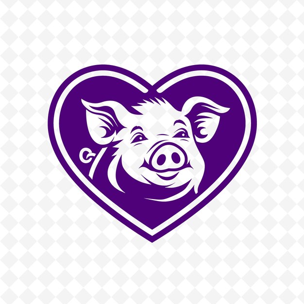 PSD rosto de porco em um coração com um coração em um fundo branco
