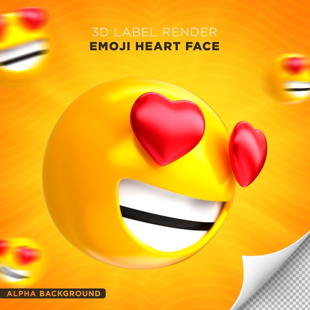 PSD rosto emoji coração renderização 3d