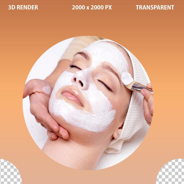 Rosto feminino jovem com máscara cosmética massagem facial de salão de beleza mostrando cuidados com a pele