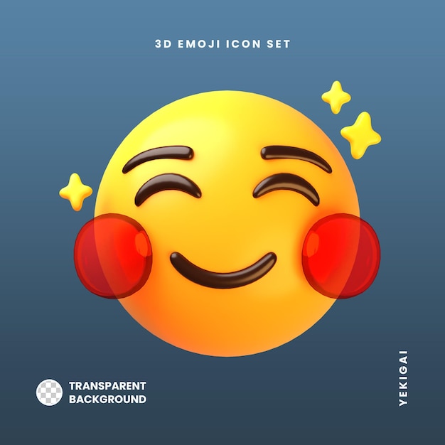 PSD rosto sorridente com bochechas coradas pacote de ilustrações de emoji 3d