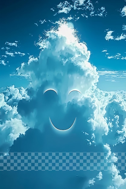 PSD rosto sorridente nas nuvens céu azul móvel em fundo transparente
