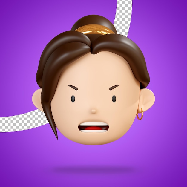 Rosto zangado de personagem feminina emoji 3d render isolado