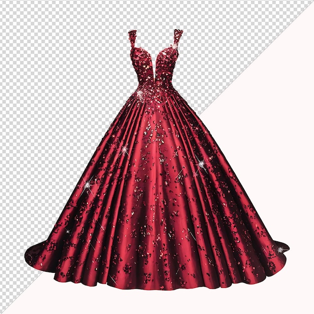 Rot geschmücktes Ballkleid mit tiefem Hals