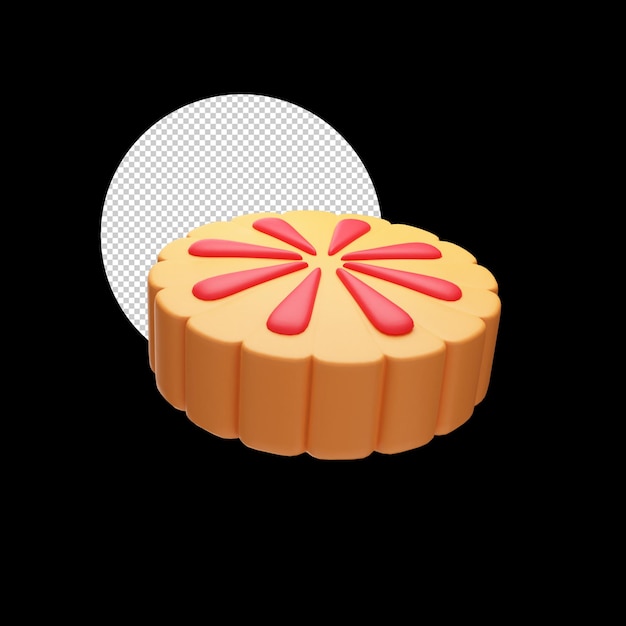 Rot und Orange Mooncake 3D-Darstellung vor Kreis Png schwarzem Hintergrund