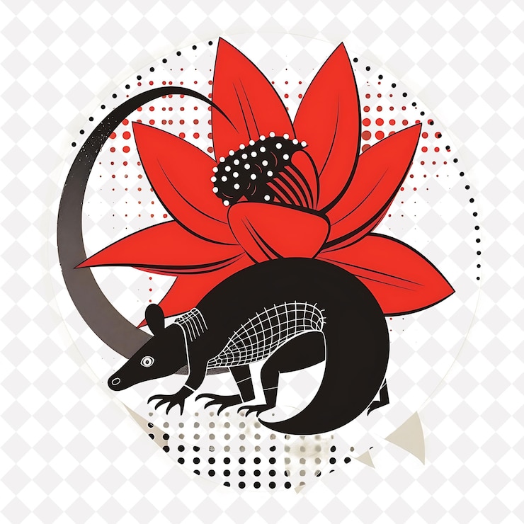 PSD rote bananenblüte mit armadillo-silhouette und abstraktem desi-kreativillustrationsvektordesign