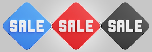 Rote blaue schwarze Illustration des Verkaufshandelsaufklebers, transparenter Hintergrund für Geschäft. 3D-Rendering