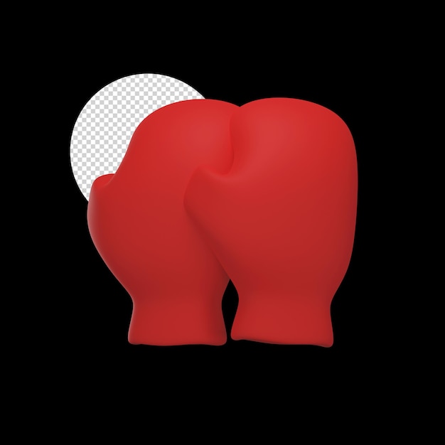 Rote Boxhandschuhe 3D-Render-Symbol auf schwarzem Hintergrund
