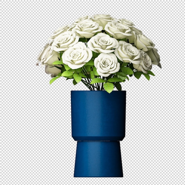 Rote Rosen in Vase in 3D-Rendering isoliert